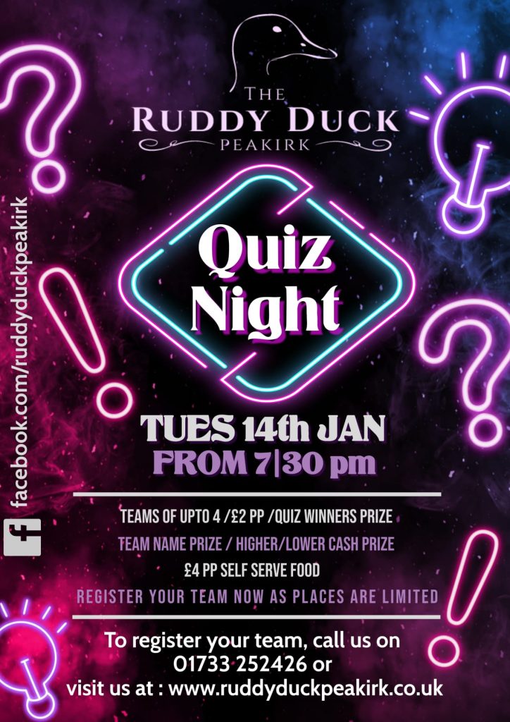 January Quiz Night at The Ruddy Duck in Peakirk